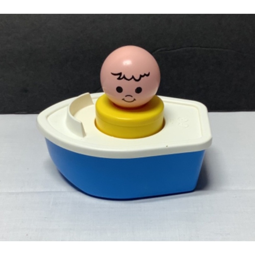Vintage Fisher Price Toys Blue Boat with Jumbo Figure 4" 1974